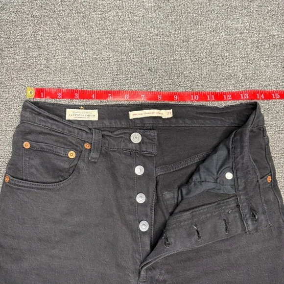 Levi’s Premium Denim Ribcage Straight Ankle Jeans Black Size 27 Button Fly - Picture 6 of 10